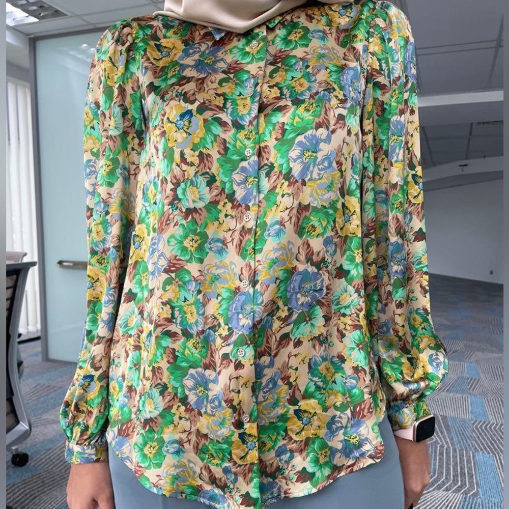 ZARA | floral satin blouse